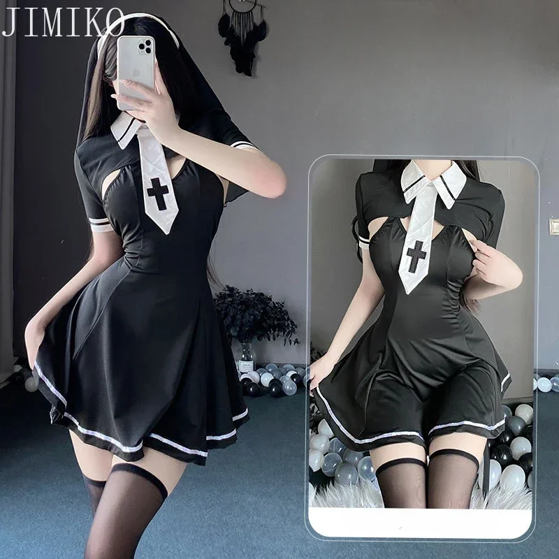 

Disfraz Mujer Sexy Nun Costume Women Cosplay Lingerie Gothic Maid Dress Anime Roleplay Halloween Carnival Outfits Tassel Black