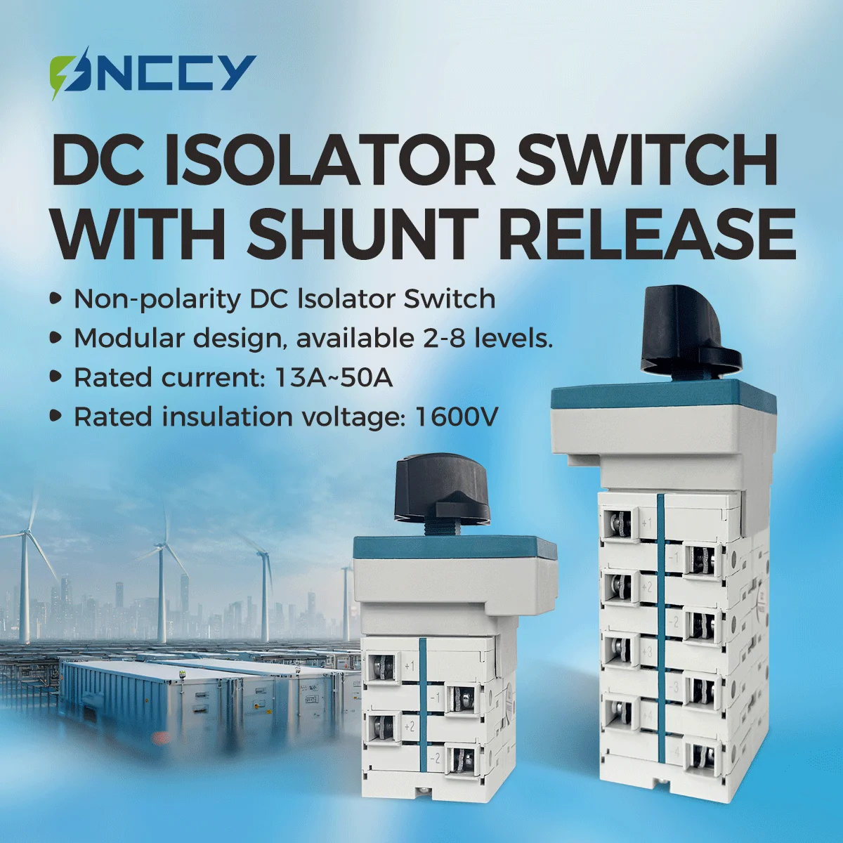 ONCCY DC lsolator Switch With Shunt Release & Auxiliary Contact，4P 8P DC Isolation Switch for solar，Disconnect Switch