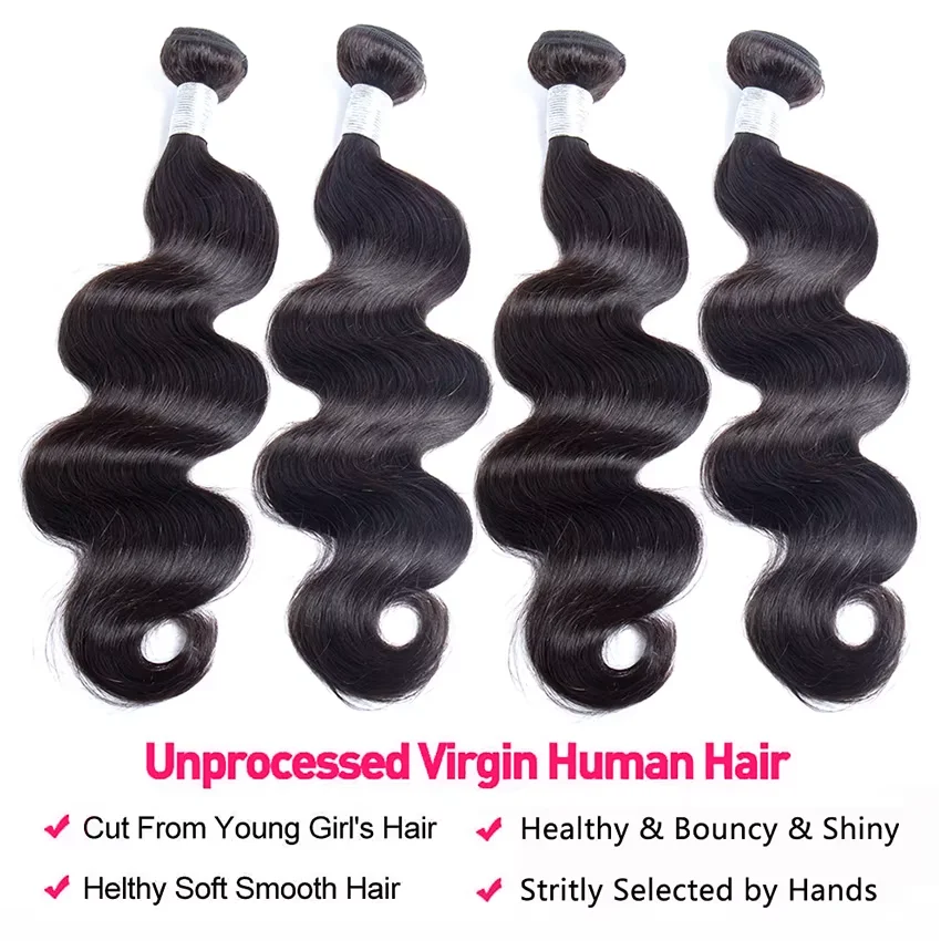 1 3 4 PCS Body Wave Bundles Human Hair 30 40 Inch Brazilian Real Human Hair Natural Black 16A Raw Hair Weave Bundles Extensions image 4