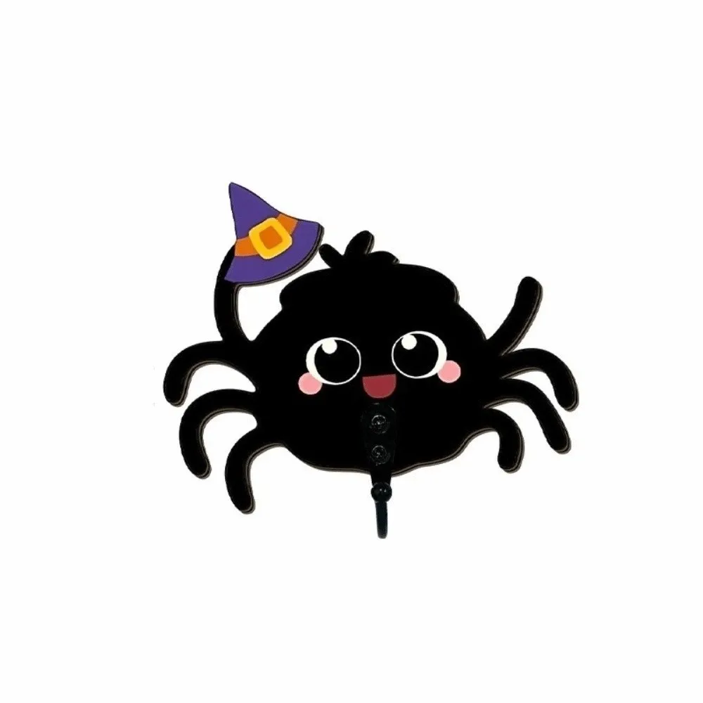 Wooden Halloween Cartoon Spider Hook No-Drill Gothic Style Keys Holder Wall Mounted Cute Coat Hooks Halloween Decorations
