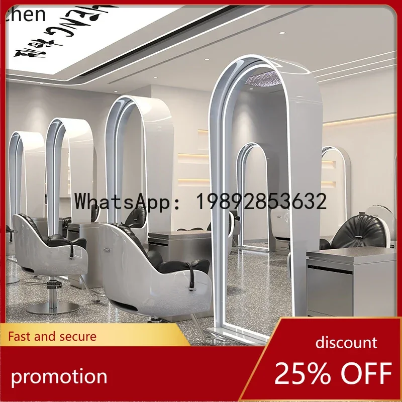 YFY   hairdresser mirror Internet celebrity barber shop mirror table Hair salon Fashion haircut with light Floor mirror table