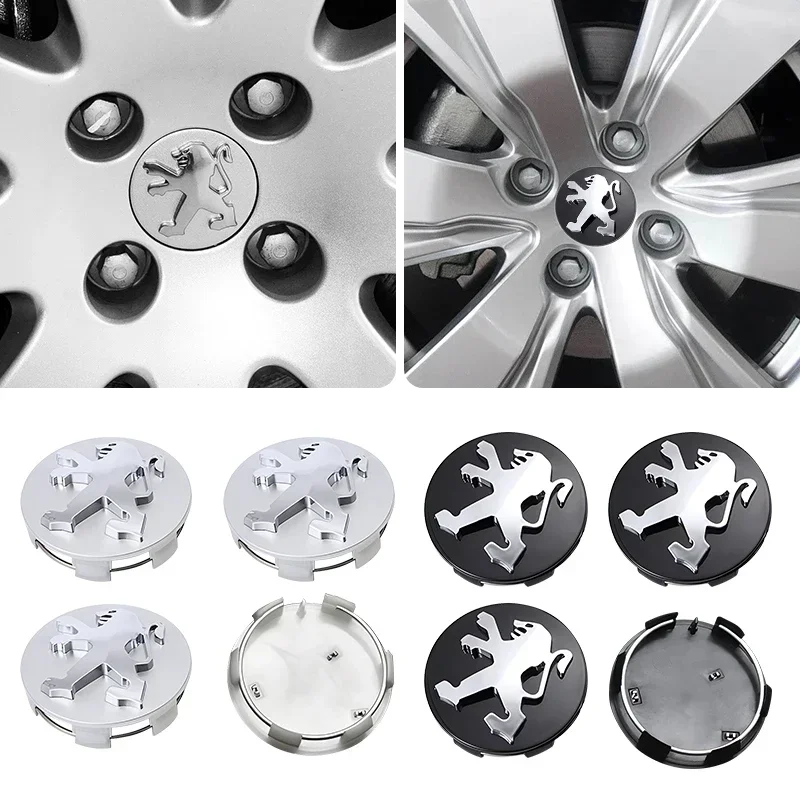 Couvercle de jante de voiture 60mm, 4 pièces, capuchons centraux de moyeu de roue, Badge emblème pour Peugeot 2008 3008 307 308 206 207 208 407 508 5008 205 4008 106