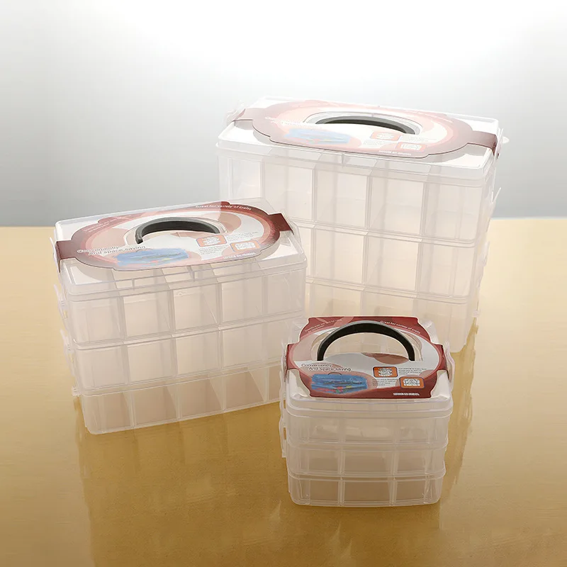 Plastic organizer with lidMultilayer stackable threetier handheld children's toy storage box household medicine box transparent