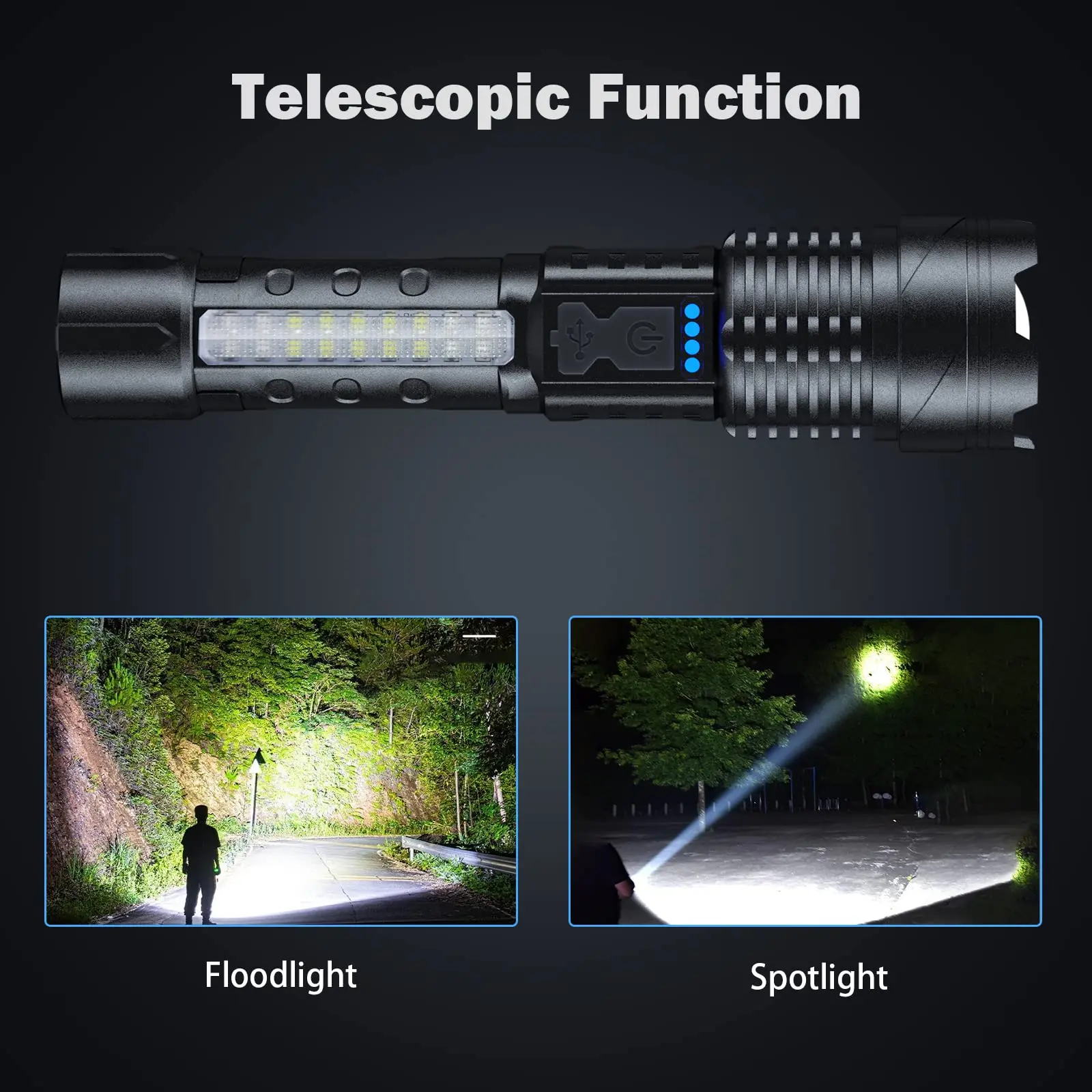 ไฟฉายลูเมนสูงแบบชาร์จได้ 2 ชิ้น ไฟฉาย LED สว่างพิเศษ 7 โหมดแสง ไฟฉายกันน้ำสำหรับกรณีฉุกเฉินในบ้าน