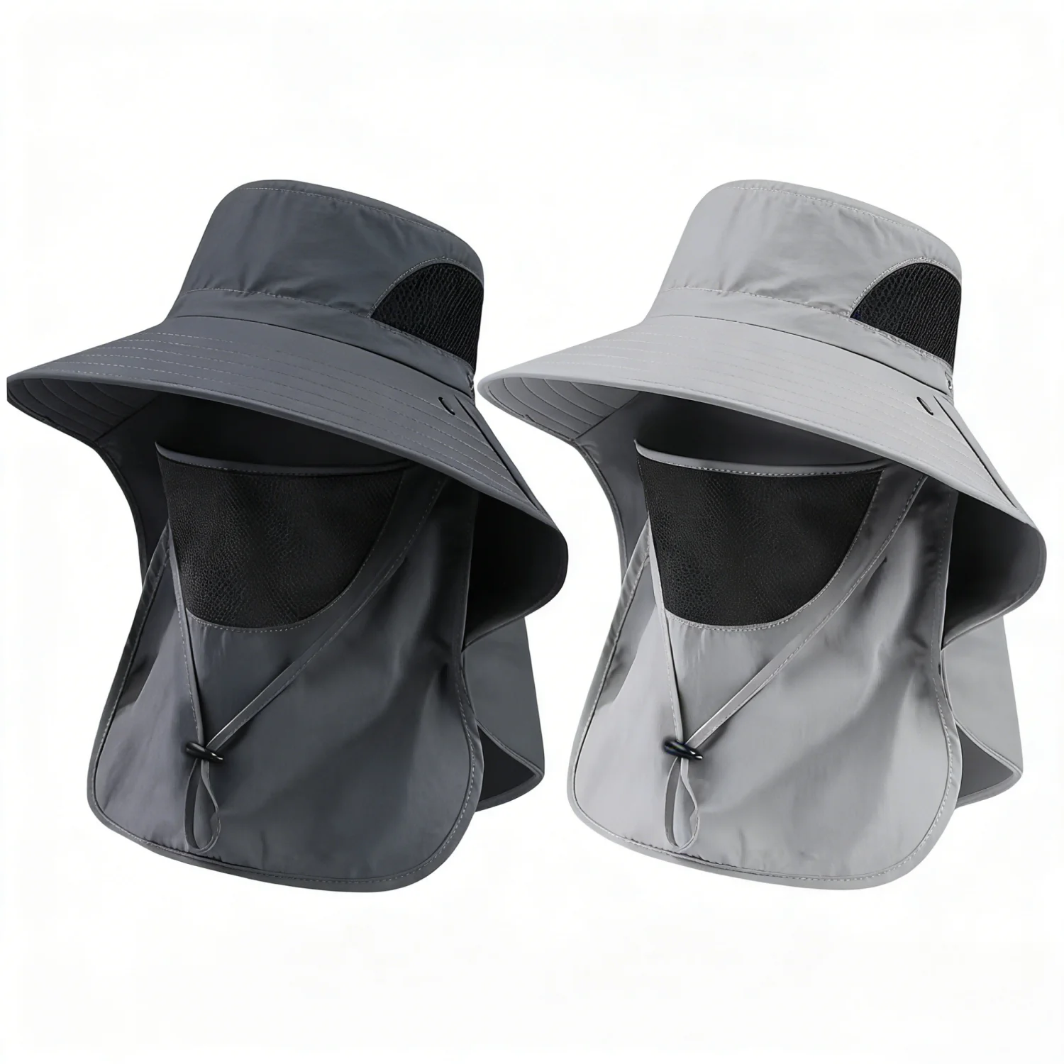 

2-Piece Sun Protection Hat Set, Breathable Mesh Bucket Hat, Quick Dry Woven Cap with Adjustable Visor & Face Shield
