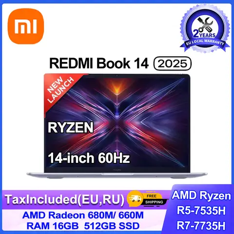 Xiaomi Laptop Redmi Book 14 2025 Ryzen 7-7735H/R5-7535H Radeon 680M/660M RAM 16GB 512GB SSD 14-inch 60Hz Screen Notebook Slim PC