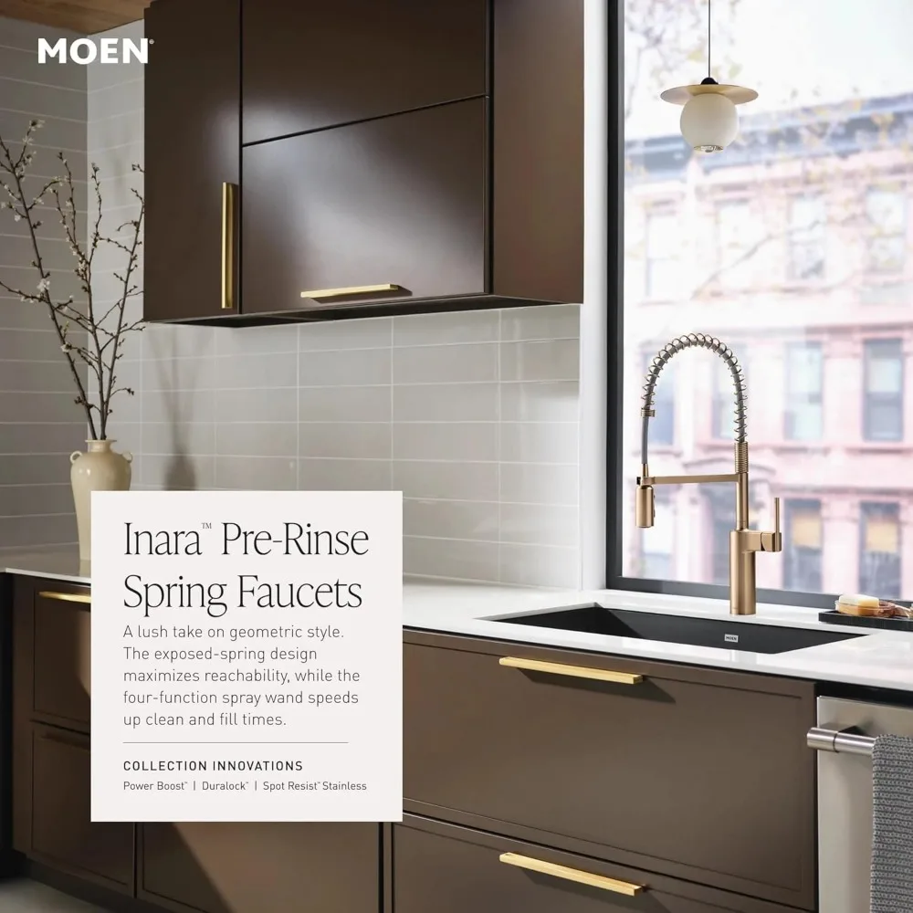 Moen Inara Spot Resist Stainless Steel Single-Handle Pre-Rinse Spring Pull-Down Kitchen Faucet dengan Power Boost Model 87863SRS