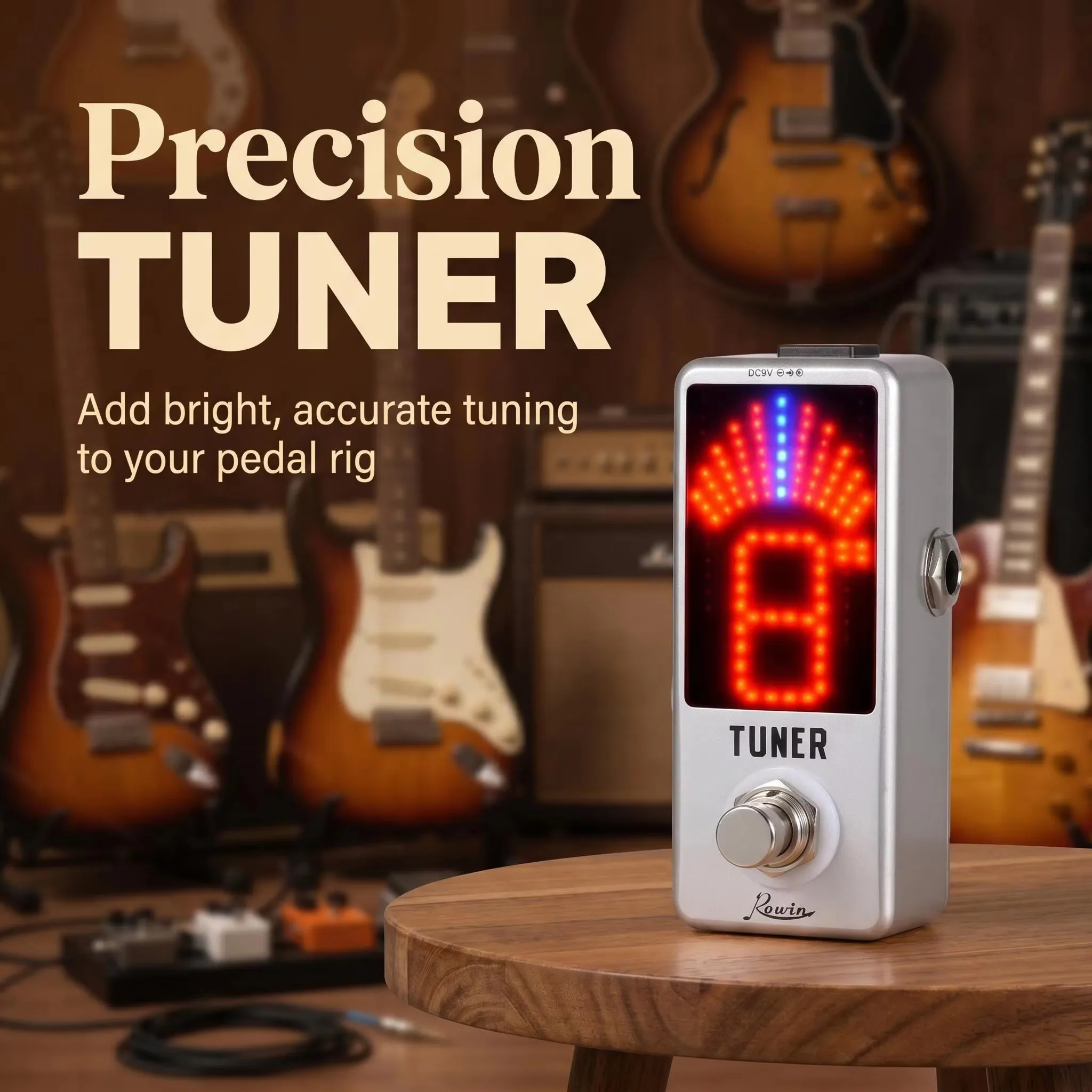 Rowin Tuner Pedal Chromatic Guitar Tuning Pedal  High Precision with Pitch Indicator for Guitar  Bass True Bypass LT-910
