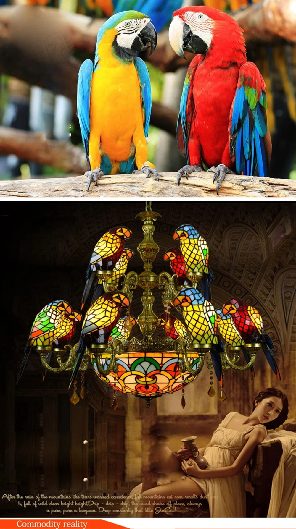 Creative Art Decoration Tiffany Parrot Chandelier Villa Hotel Chandelier Restaurant Chandelier GN364TB