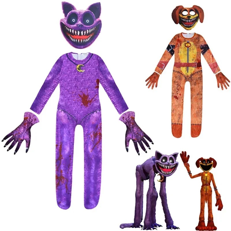 2025halloween Costume d'Halloween Horrible Catnap Cosplay pour Enfants, Costume Effrayant Dogday, Combinaison, Masque, Gants