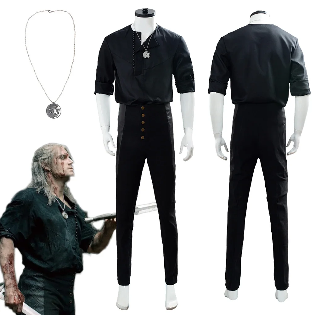 Geralt Cosplay chaqueta de fantasía pantalones TV Wizard 3 disfraz disfraz adulto hombres Cosplay juego de rol fantasía traje masculino tela de Halloween