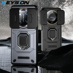 KEYSION Shockproof Case for HONOR X9c 5G Magic7 Lite 5G Slide Camera Lens Protection Ring Stand Phone Cover for Honor X60 Pro 5G