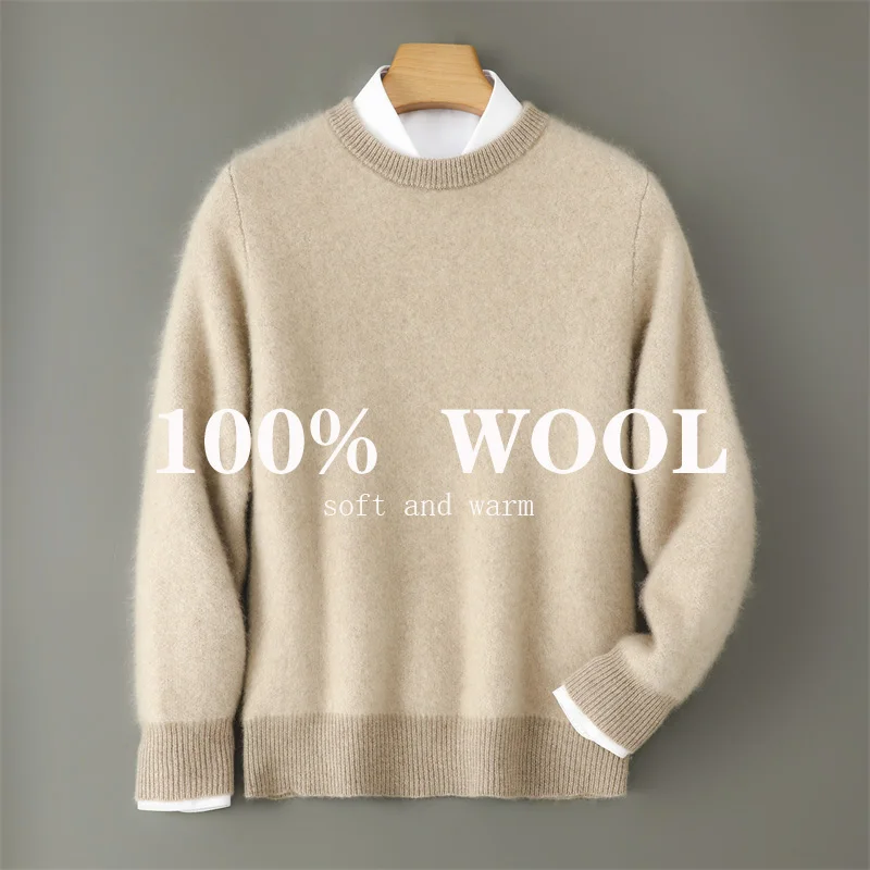 

Men's thick Woolen Sweater Round neck color blocked Warm and Fashionable Pullover sweater Autumn/Winter New Business Casual Top