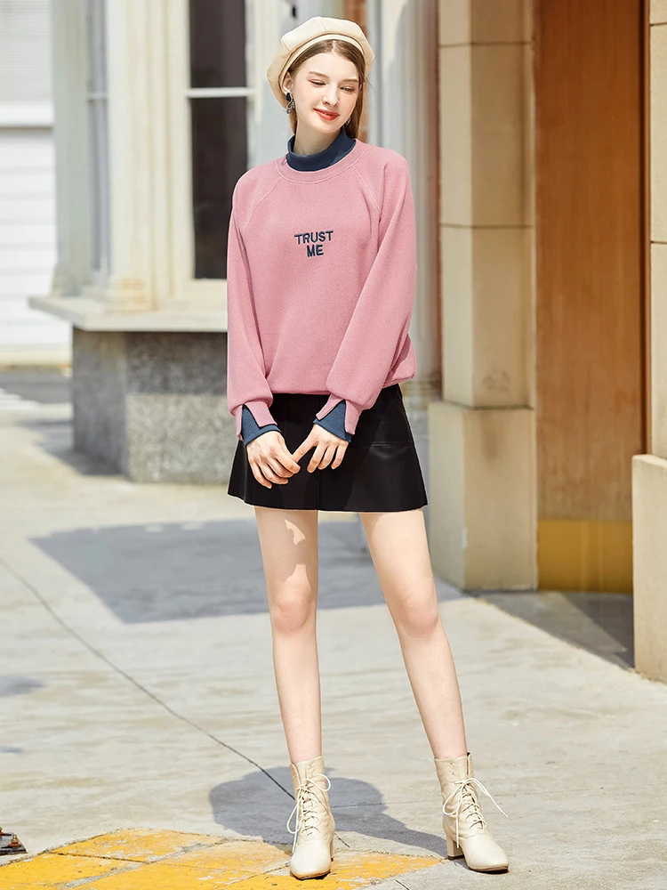 I BELIEVE YOU Patchwork Hoodies Autumn Winter Korean Turtleneck Long Sleeves Sweatshirts Warm Pullover Female Tops VWY203506A