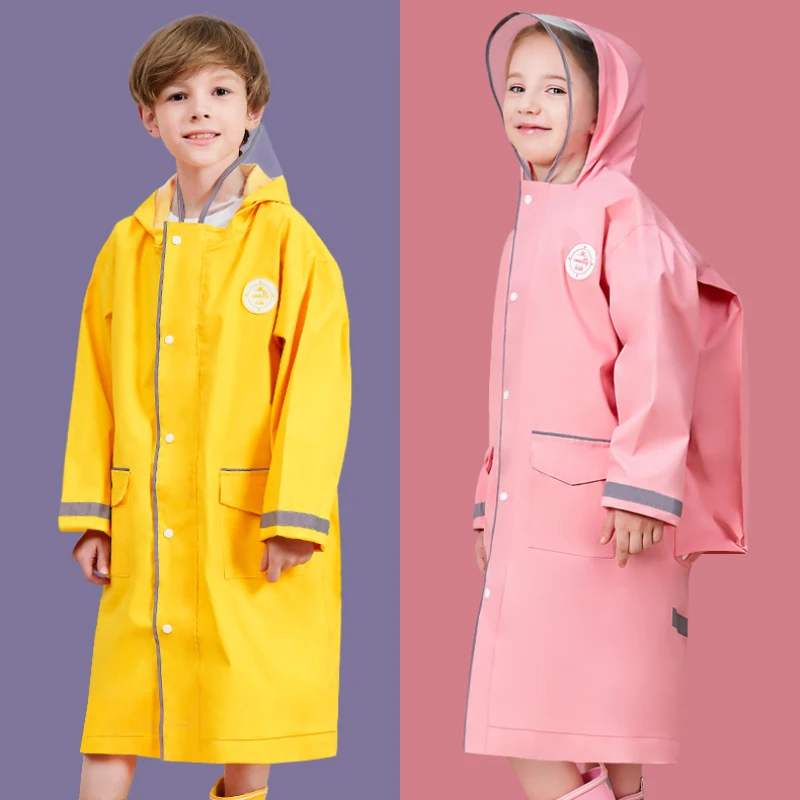 Hooded Waterproof Raincoat Jacket Macaron Color Cute Children's Thin Suit Schoolbag Big Kid Poncho Household Supplies Rain Coat