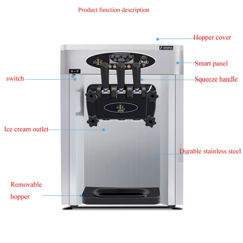 Ice Cream Machine For Ice Cream Making Stainless Steel Structure And Durable Three Flavors Soft Ice Cream Machine