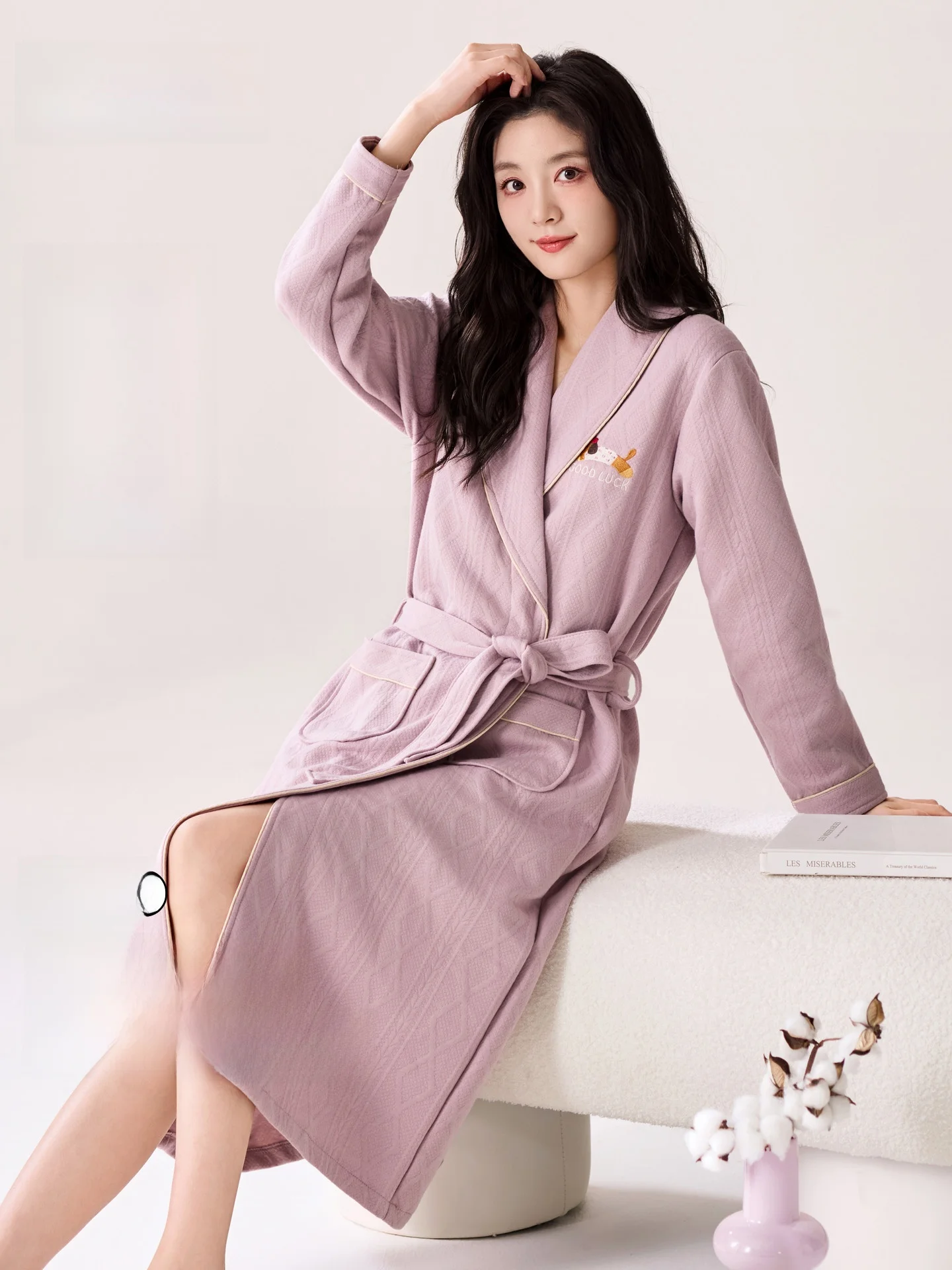 Warm Air Cotton Sleepwear Long Sleeve V-Neck Robe for Women Mid-Length Home Clothes Autumn Winter Thermal Cartoon Cute Style