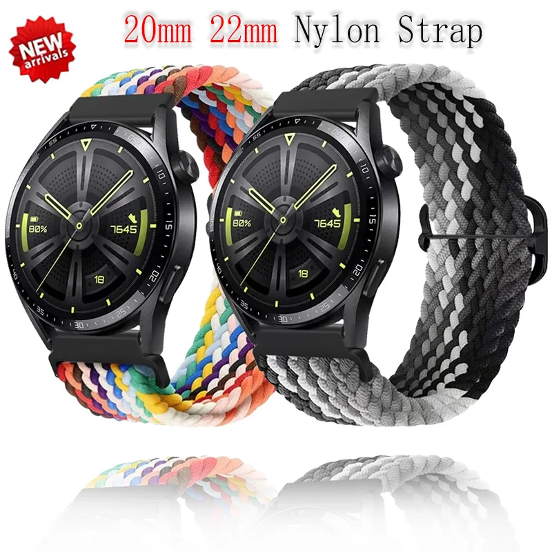 Нейлоновый плетеный ремешок 22 мм 20 мм для Huawei Watch 4/3/GT5-4 Galaxy Watch 7/6/5/4, тканевый браслет, ремень Amazfit GTR 4/GTS4