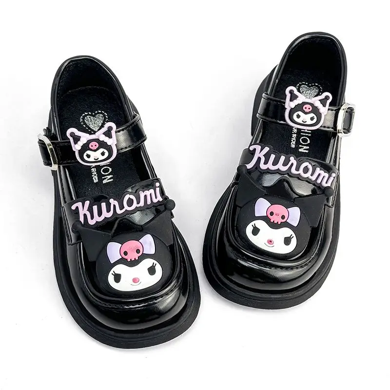 

Sanrio/Модная маленькая кожаная обувь для девочек Kuromi, детская новая стильная танцевальная обувь, одиночные туфли с героями мультфильмов, весенняя обувь интернет-знаменитостей
