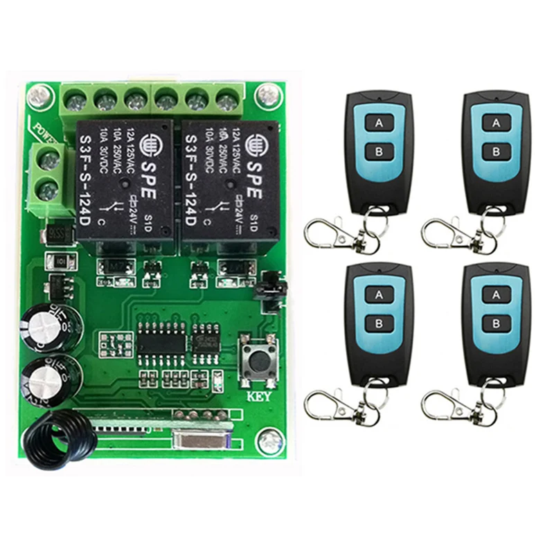 

DC24V 2CH Radio Controller RF Wireless Relay Remote Control Switch 315 MHZ 433 MHZ Transmitter+1 Receiver /lamp/ window