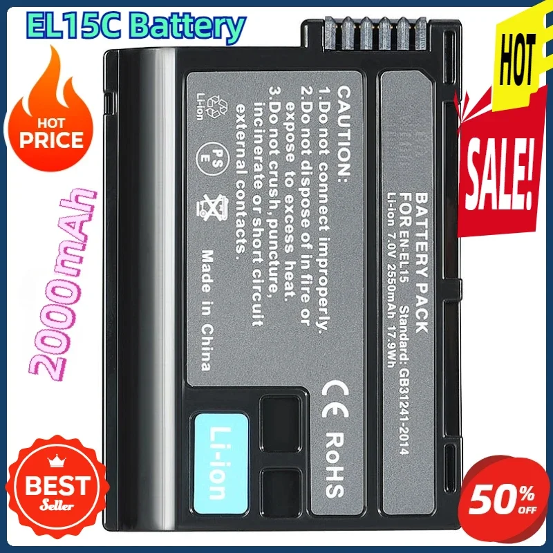 1 Pieces 2000mAh EN-EL15C EN EL15C Battery For Nikon Z5 Z6 Z6 II Z7 Z7II D600 D610 D600E D800 D800E D810 Camera