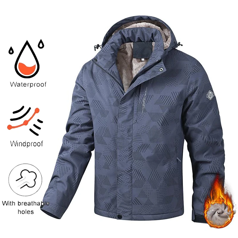 

Winter Man Waterproof Windproof Outdoor Jacket Coat Men Detachable Hat Fleece Warm Jacket Man Hike Work Safari Cargo Windbreaker