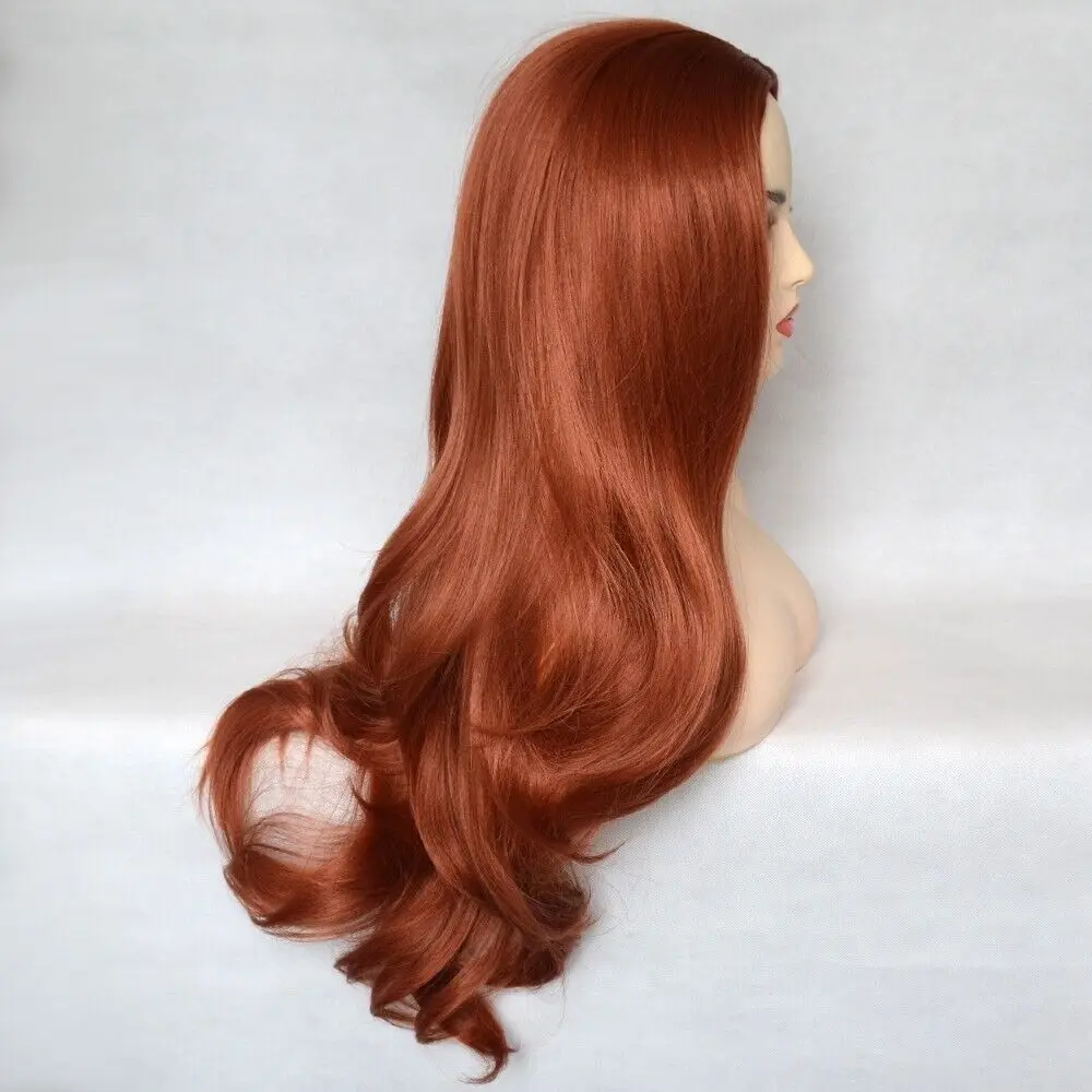 Peruca cosplay americana para mulheres, cabeça cheia, cabelo resistente ao calor, vermelho cobre, uso diário, 24"