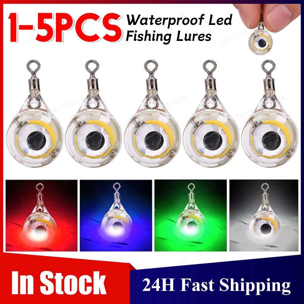 1-5PCS Mini Fishing Lure Trap Light LED Deep Drop Underwater Eye Shape Fishing Squid Fishing Bait Luminous Lure for Attracting F