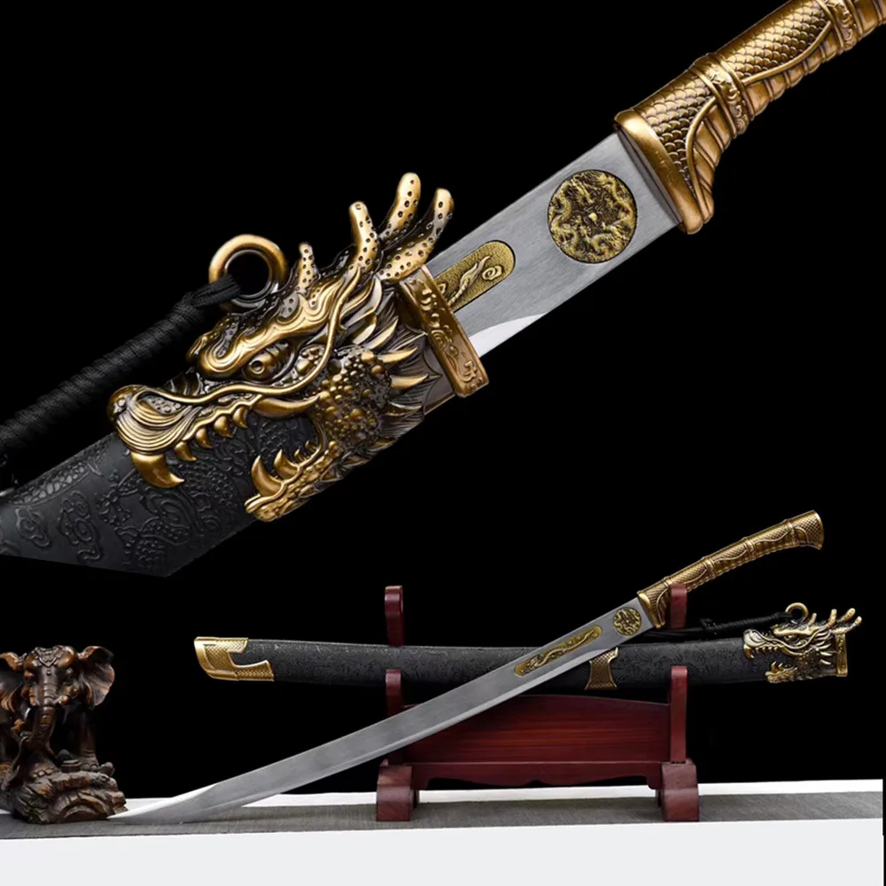 Dragon Theme Saber High Manganese Steel Blade Chinese WuShu Knife Outdoors Sword Jian Alloy Handle