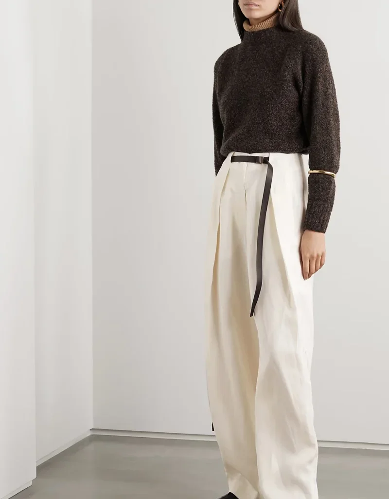 2022 Early Autumn New Minimalist Design  Linen Belt High Waist Pleated Loose Wide Leg Trousers Women Pants