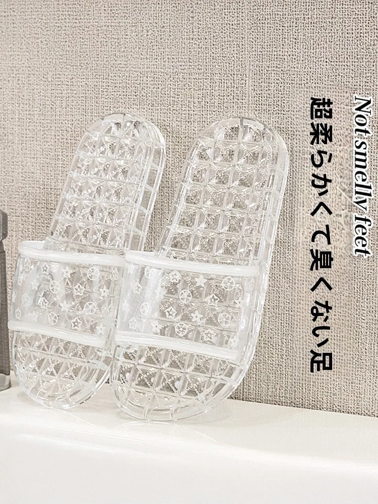 

Модные прозрачные тапочки, женские летние новые домашние нескользящие пляжные сандалии с кристаллами для купания, мягкие слипоны-On oes