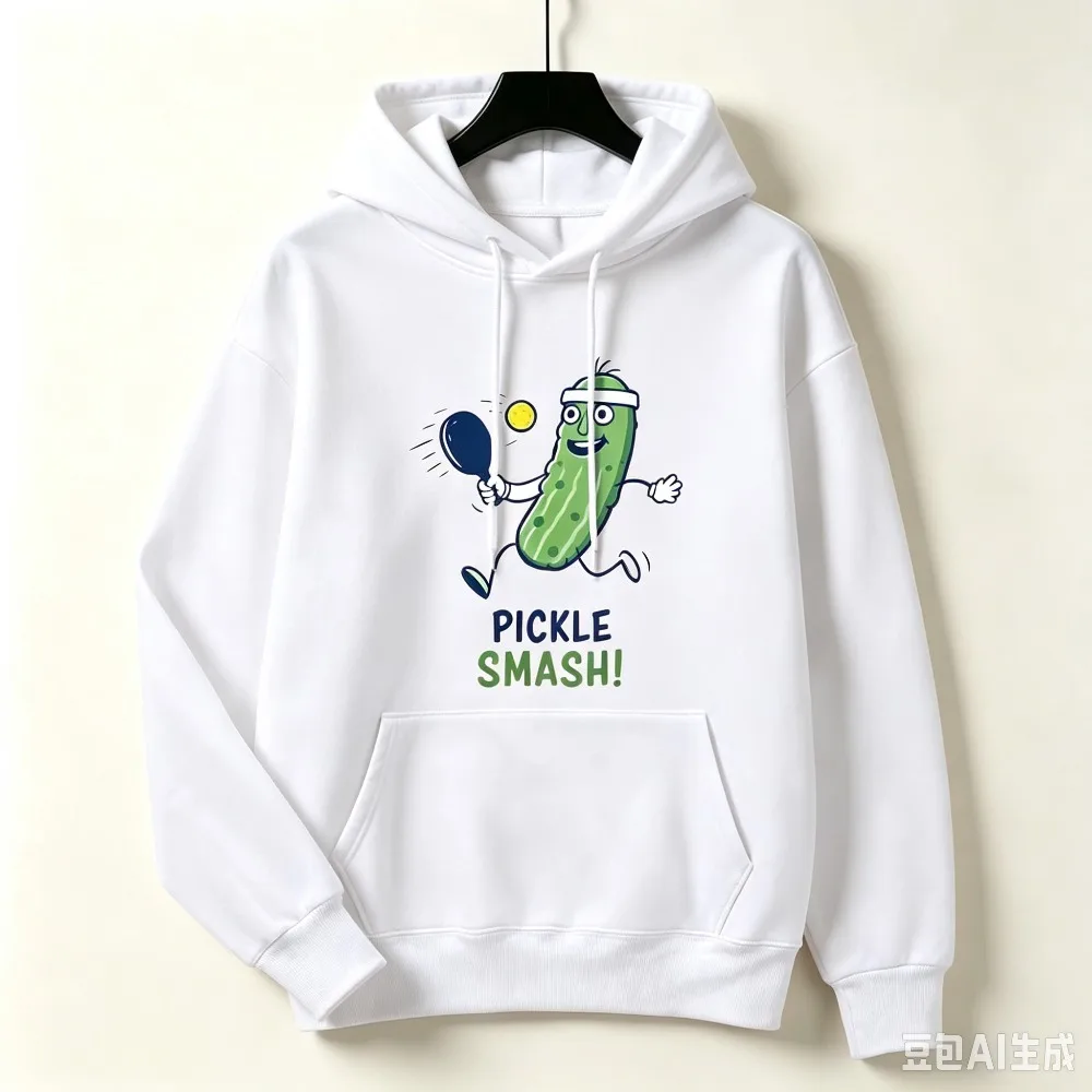 Cartoon Pickle Smash Graphic Men Hoodie Pickleball Sport Pullover Casual Streetwear Long Sleeve Sweatshirt