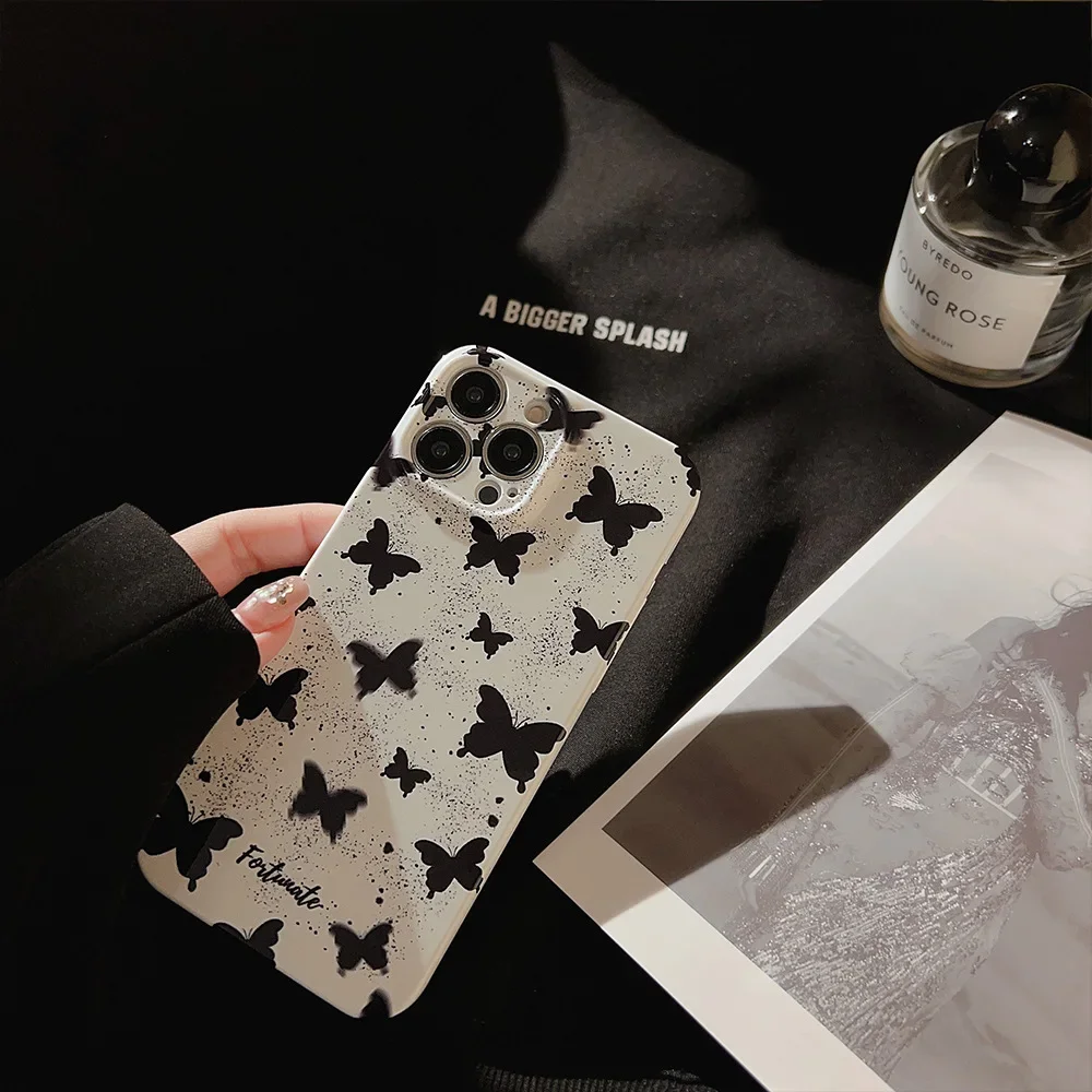 Ins Style Splash-ink Butterfly Phone Case for IPhone16 15 14 13 12 11 Pro XS Max 8 7 Plus XR Shockproof Phone Hard Cover