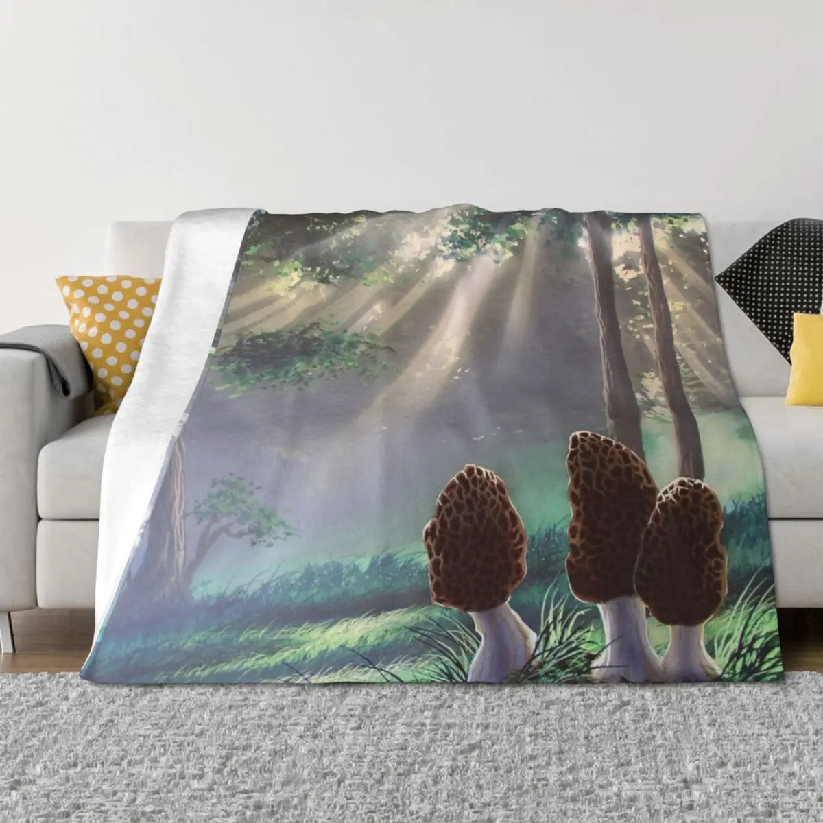 Coperta da tiro Woodfish (fungo Morel) per divano letto, divano gigante, coperte anime scozzesi