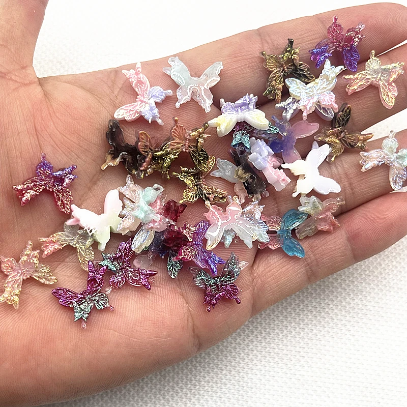 

30pcs 13mm High Quality Glitter Resin Butterfly for Jewelry Making 3D Butterfly Nail Accessories Handmade DIY Nail Art