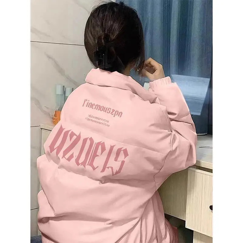 

Women's Winter Coat Jacket Fleece Lined Autumn Winter Pink Stand Collar Cotton Padded Coat For Women Casual Loose Thickened