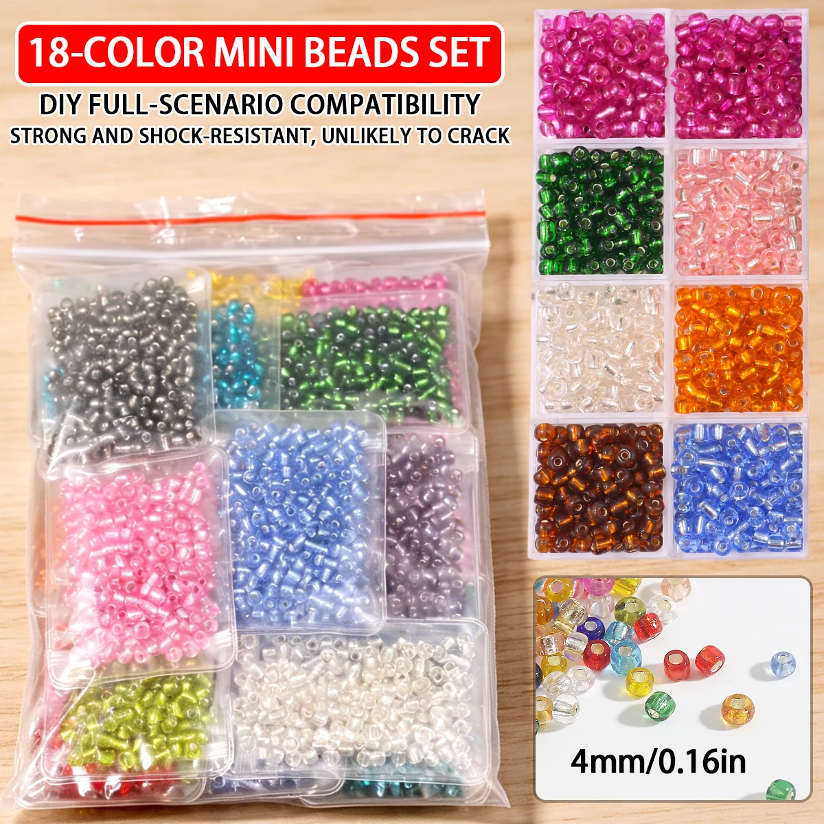 18 Colors 4mm 3960Pcs Multicoloured Tubular Mini Glass Loose Beads for Jewelry Making Bracelet Necklace Keychain DIY Accessories