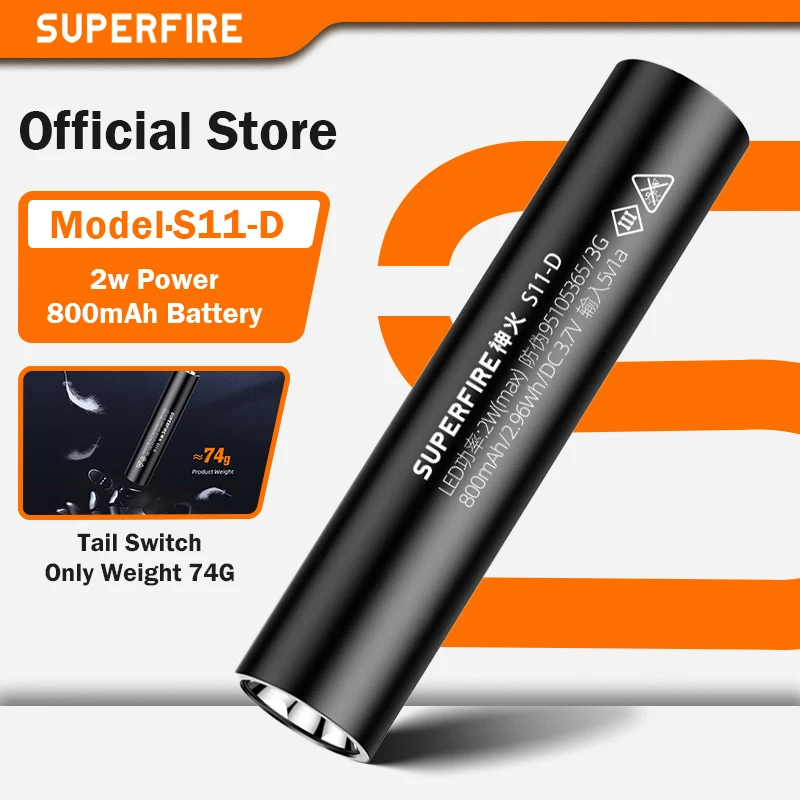 SUPERFIRE S11-D 2W Mini-Taschenlampe, eingebauter wiederaufladbarer Akku, kleine tragbare, superhelle Taschenlampe