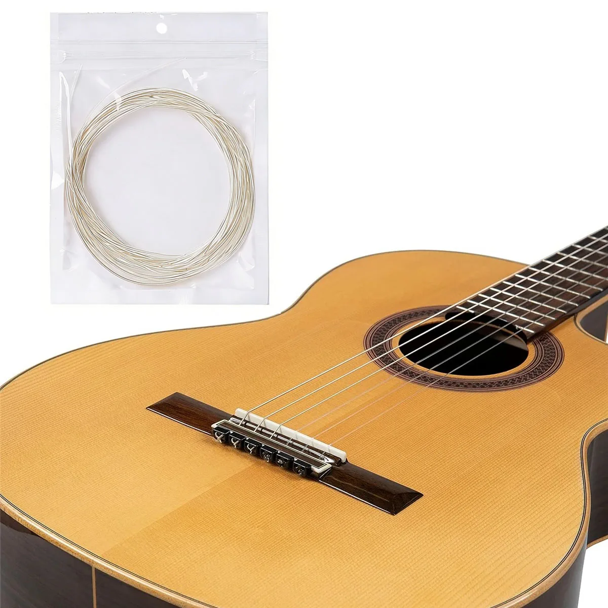 Miwayer Nylon-Saiten für klassische Gitarre – transparent 1-3 und versilbert 4-6, rostfrei, 6-Saiten-Set, anfängerfreundlich
