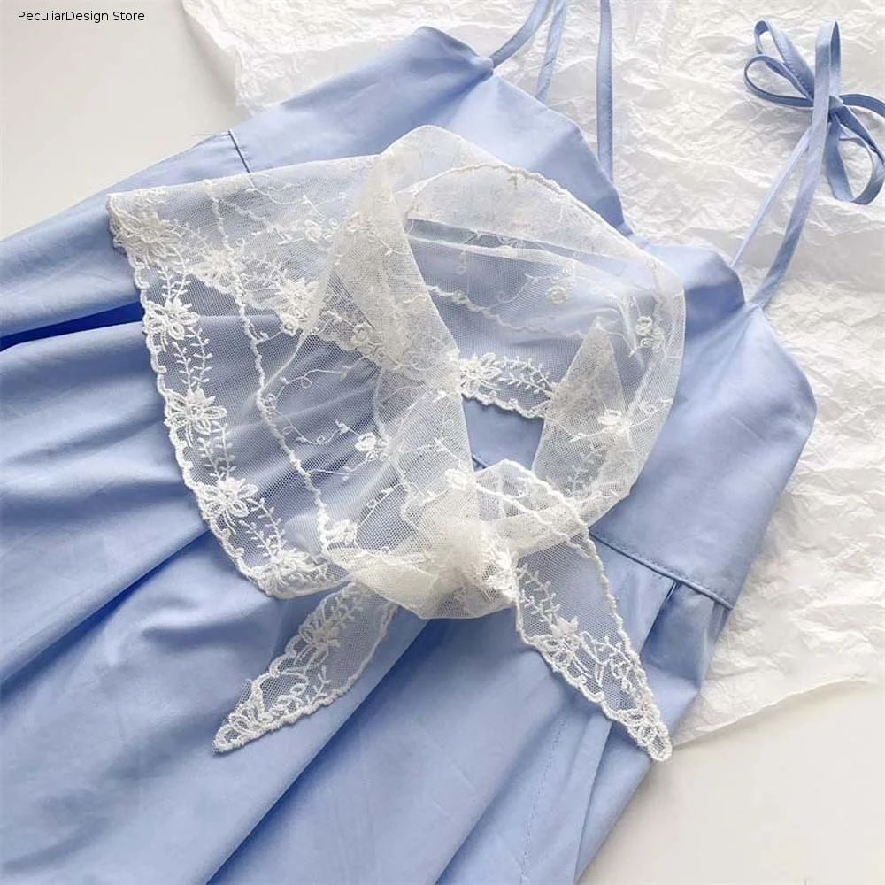 Breathable Lace Triangle Scarf Lightweight Sunscreen Ramie Head Scarf Polyester Countryside Style Triangle Waistband Spring