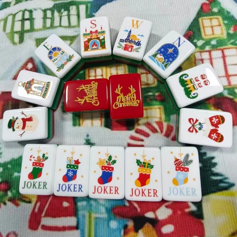 Luxury Christmas Mahjong Tiles American 160pcs 4-Layer Acrylic Engraved Mahjong Game Sets Mah Jongg Tiles for Family Club Gift