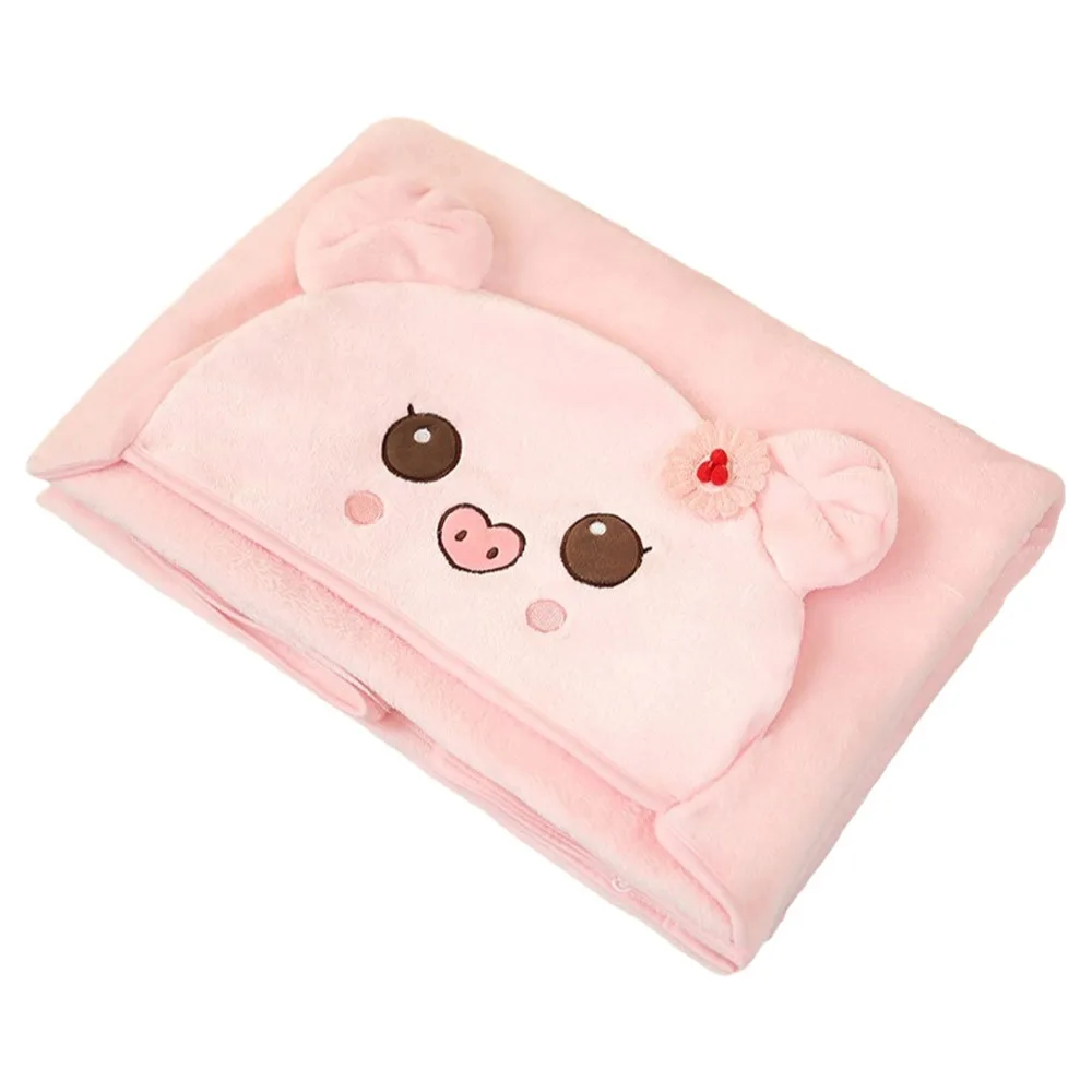 Cute Warm Hooded Nap Blanket Cartoon Soft Air Conditioning Blanket Cozy Comfortable Thermal Blanket Home