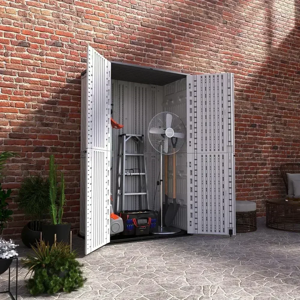 Weatherproof Outdoor Storage Cabinet with Floor, 54 Cu ft Lockable Double Doors, Suitable for Patio, Backyard, and Garden, White