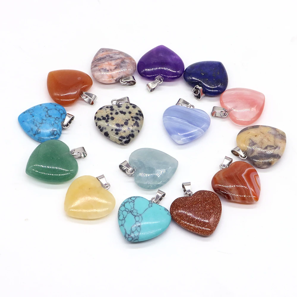20mm Multicolor Heart Shaped Gemstone Decoration Natural Crystals Jewelry Reiki Gem Craft for DIY Necklace Accessorie Love Gifts