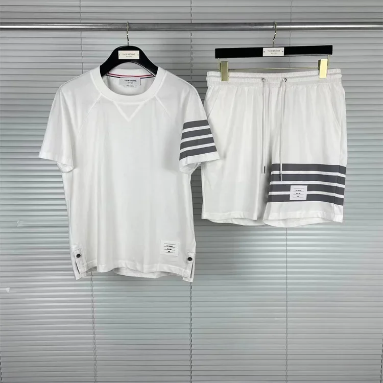 TB22 Summer New Men's Short Sleeve Casual Fashion Pure Cotton Breathable Sports Suit Four Pieces Set