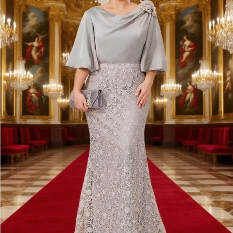 

Plus Size Mother of the Bride Dresses Half Sleeves Zipper Back Wedding Guest Dress Mermaid Lace Evening Party Gowns Customized