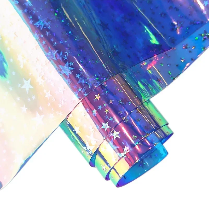 Transparent Jelly Faux Leather Sheets Glitter Stars Holographic PVC neon Vinyl Film for DIY Making earings /Hair Bow Ribbon