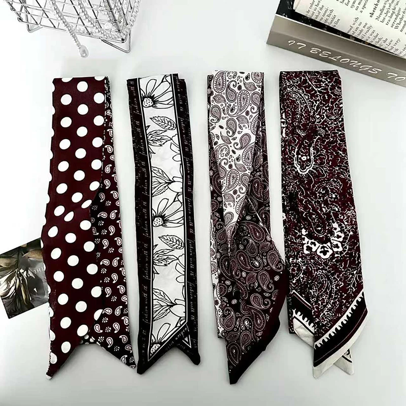 

Women Narrow Long Scarf 140X7Cm Polka Dot Tie Bag Ribbon Headband Choker Streamer Lady Neckerchief Headband Hair Skinny Silk
