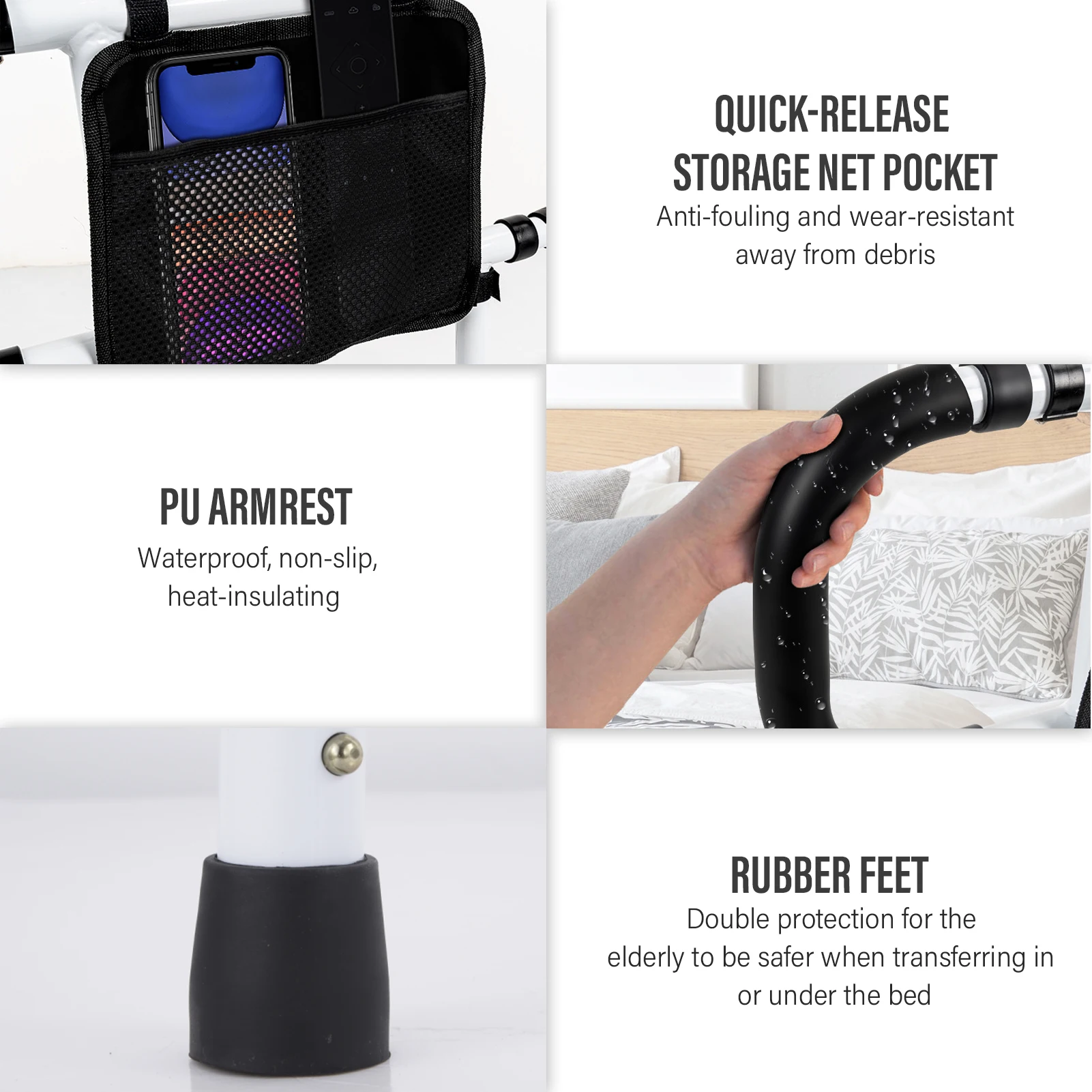 Bed Rail for Elderly Adults, Bed Assist Rails Adjustable Height, Foldable Bedrails for Seniors, Can Withstand 300Lb