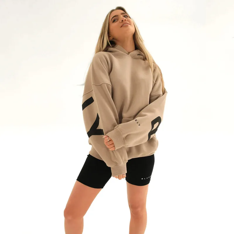 

Autumn New European and American Fashion Printed Thickened Versatile Long Sleeve Loose Hooded Sweatshirt Women's Pocket Pullover